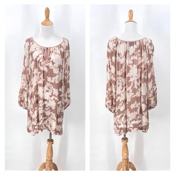 JADE JOHNNY WAS Velvet Burnout Tunic Dress Top Womens Small Tan Rose Sheer - Picture 1 of 12